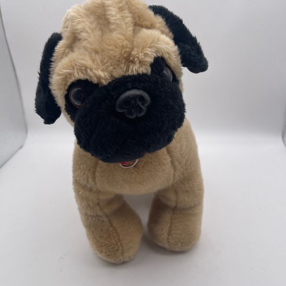 2013 Build A Bear Pug Tan Puppy Dog Pug 14” Stuffed Animal Plush Red Collar - Picture 6 of 10